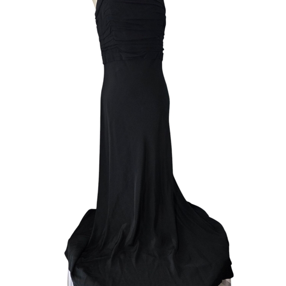 Ann Taylor Asymmetrical Prom Flowy   Black Chiffon Sleek Maxi Dress Size 8 - Picture 6 of 16